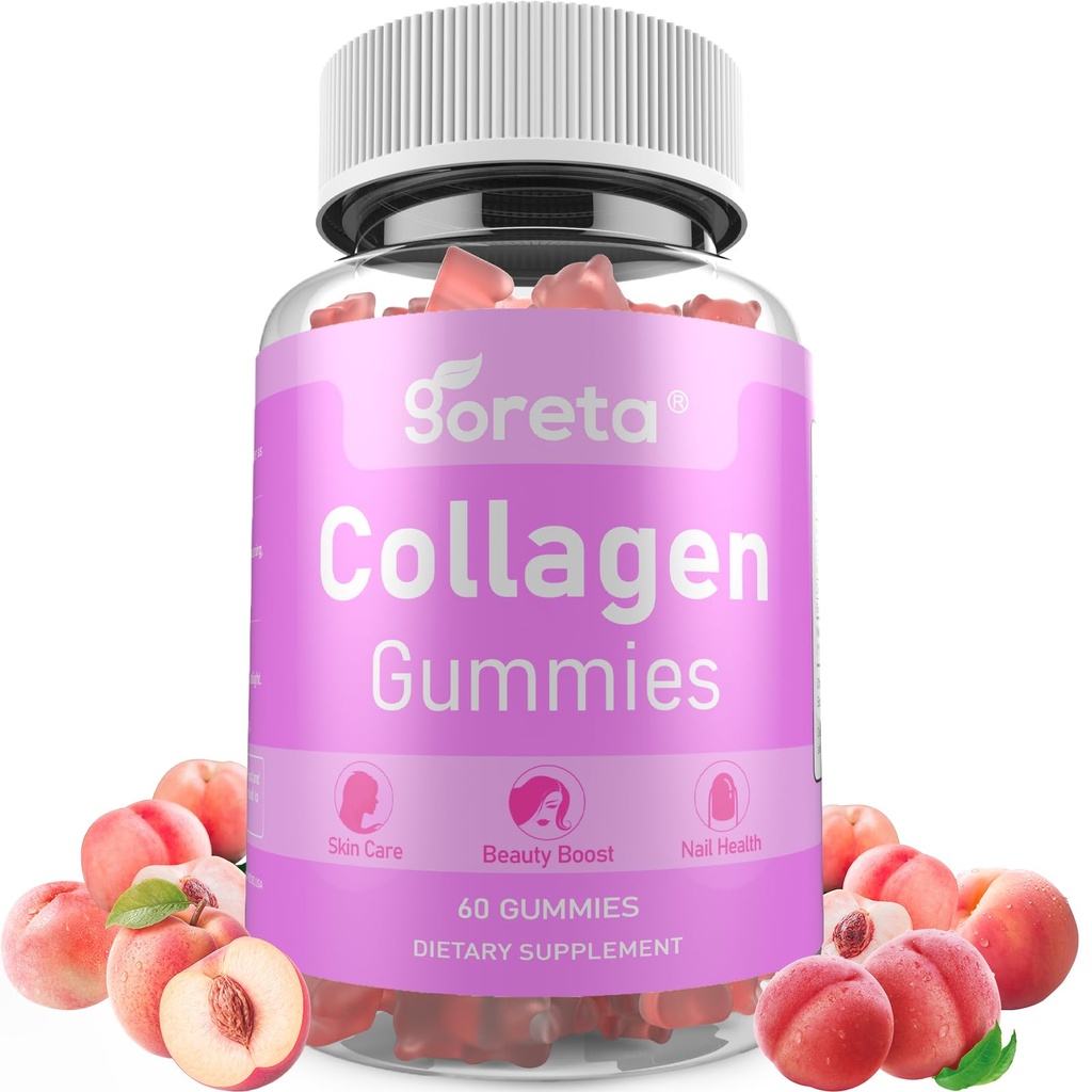 Collagen Gummies with Biotin, Vitamin C & Zinc – 1000mg Hydrolyzed Collagen Peptides for Skin, Hair & Nails Nutrition, Daily Beauty Nutrition, Peach Flavor, 60 Gummies