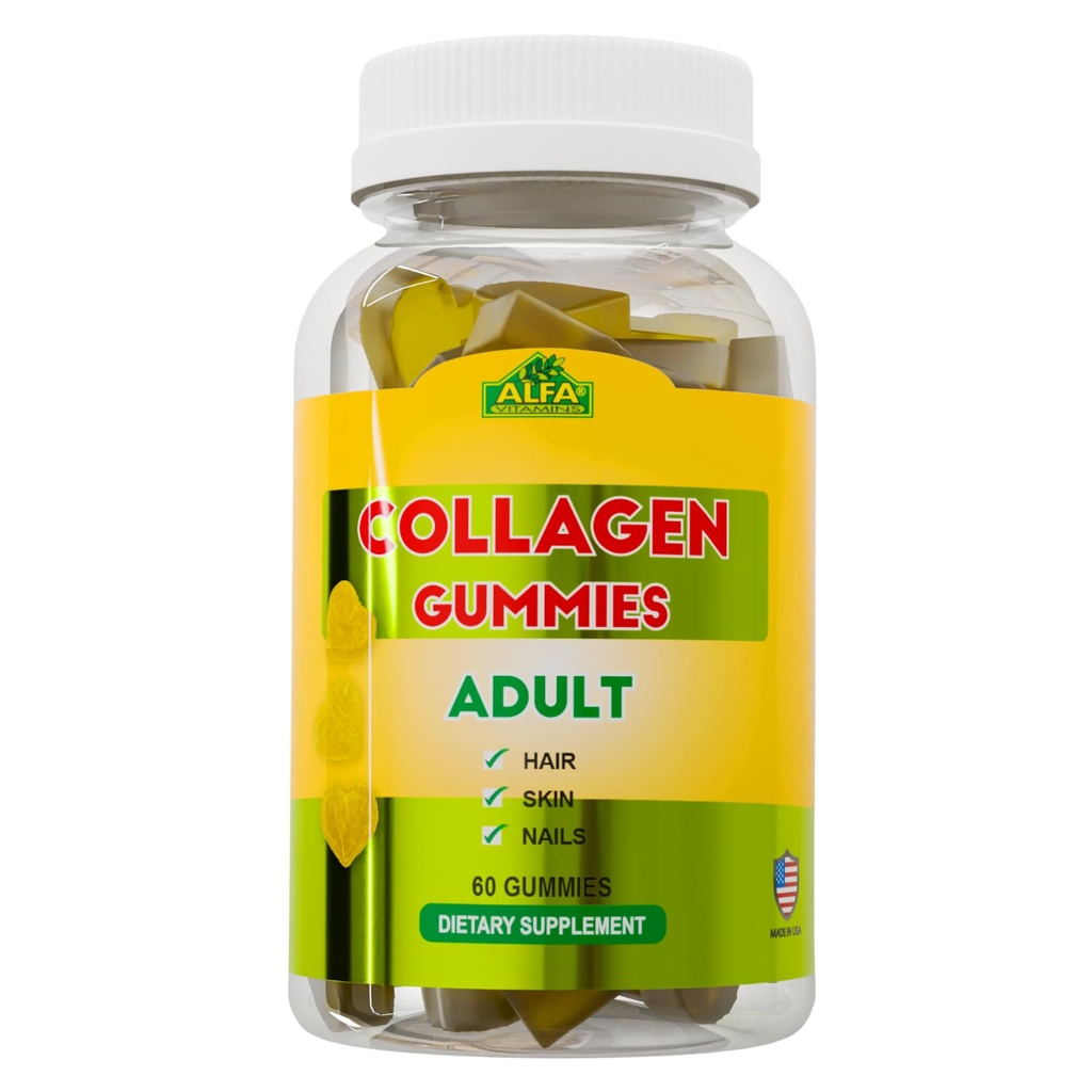Collagen Gummies with Vitamin A for Skin Health, Hair & Nails Growth Supplement for Men and Women, Non-GMO, Gelatin-Free - 60 Gummies