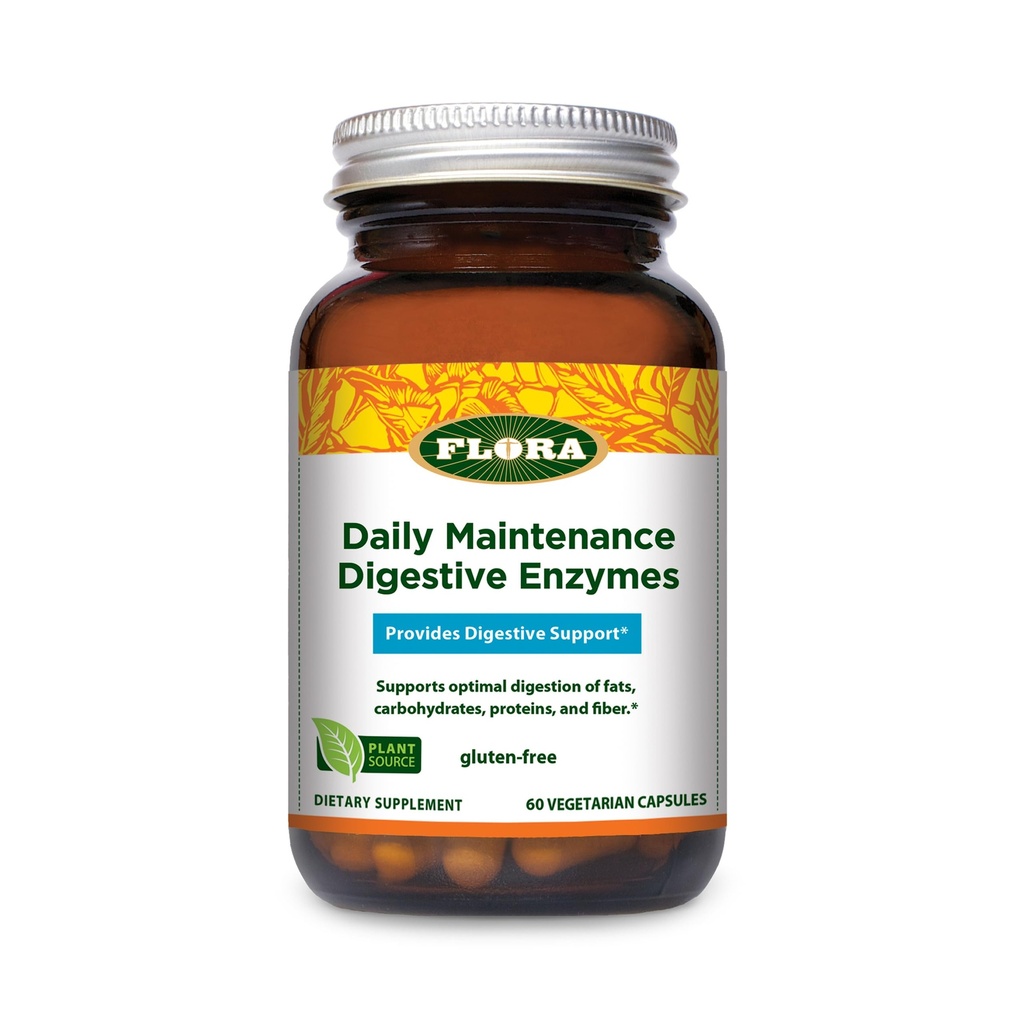 Flora Daily Maintenance Digestive Enzymes - Bevat 7 Enzymes for Digestive Health Support - Aids Gas & Bloating - Non-GMO & Gluten-Free - 60 Vegetarische Capsules