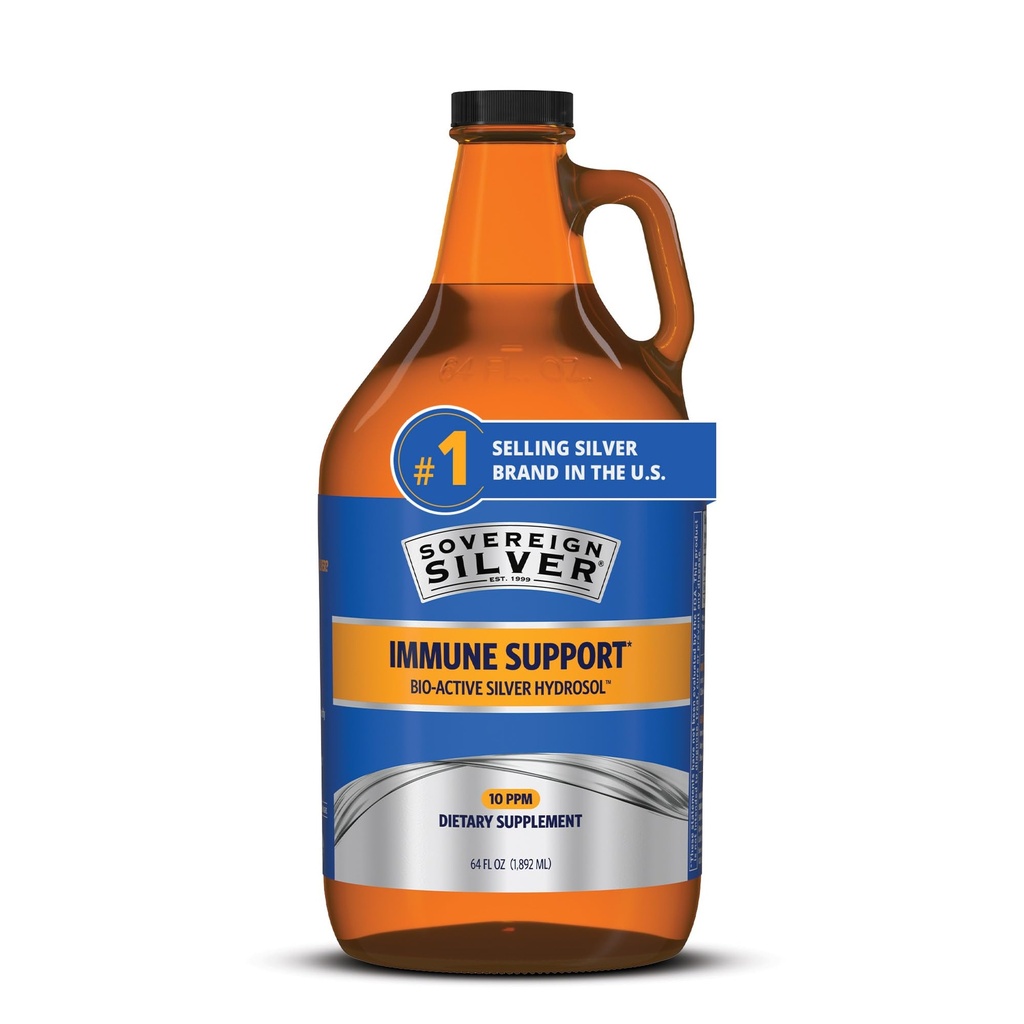 Sovereign Silver Immune Support - Collective Silver, Bio-Active Silver Hydrosol, 10 ppm, Liquid Twist Top, 64 Fl Oz, (1,892 ml)