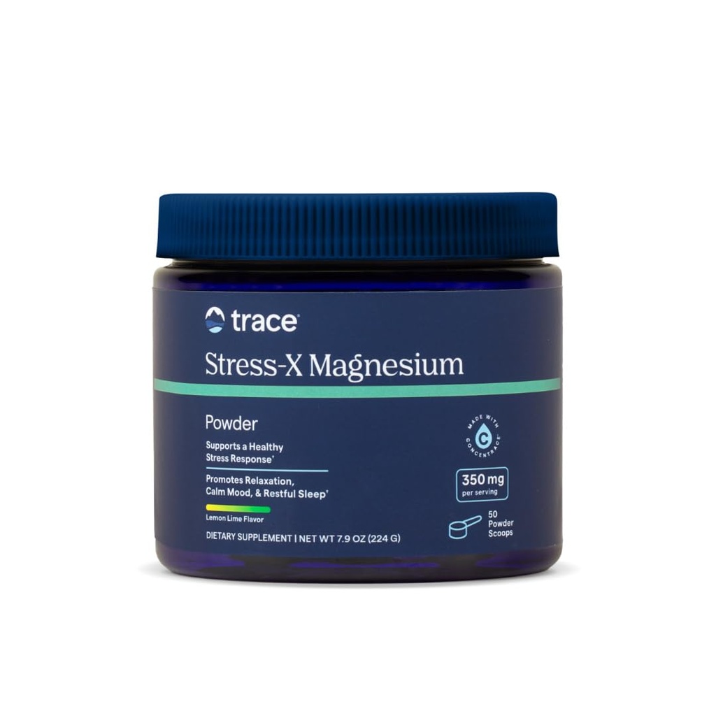 Trace Minerals Stress-X Magnesium, 350mg - Poeder Magnesium supplement ter ondersteuning van spierontspanning en herstel - rustgevende slaapondersteuning minerale supplement - Citroen Lime smaak, 7.9 oz (50 Servers)