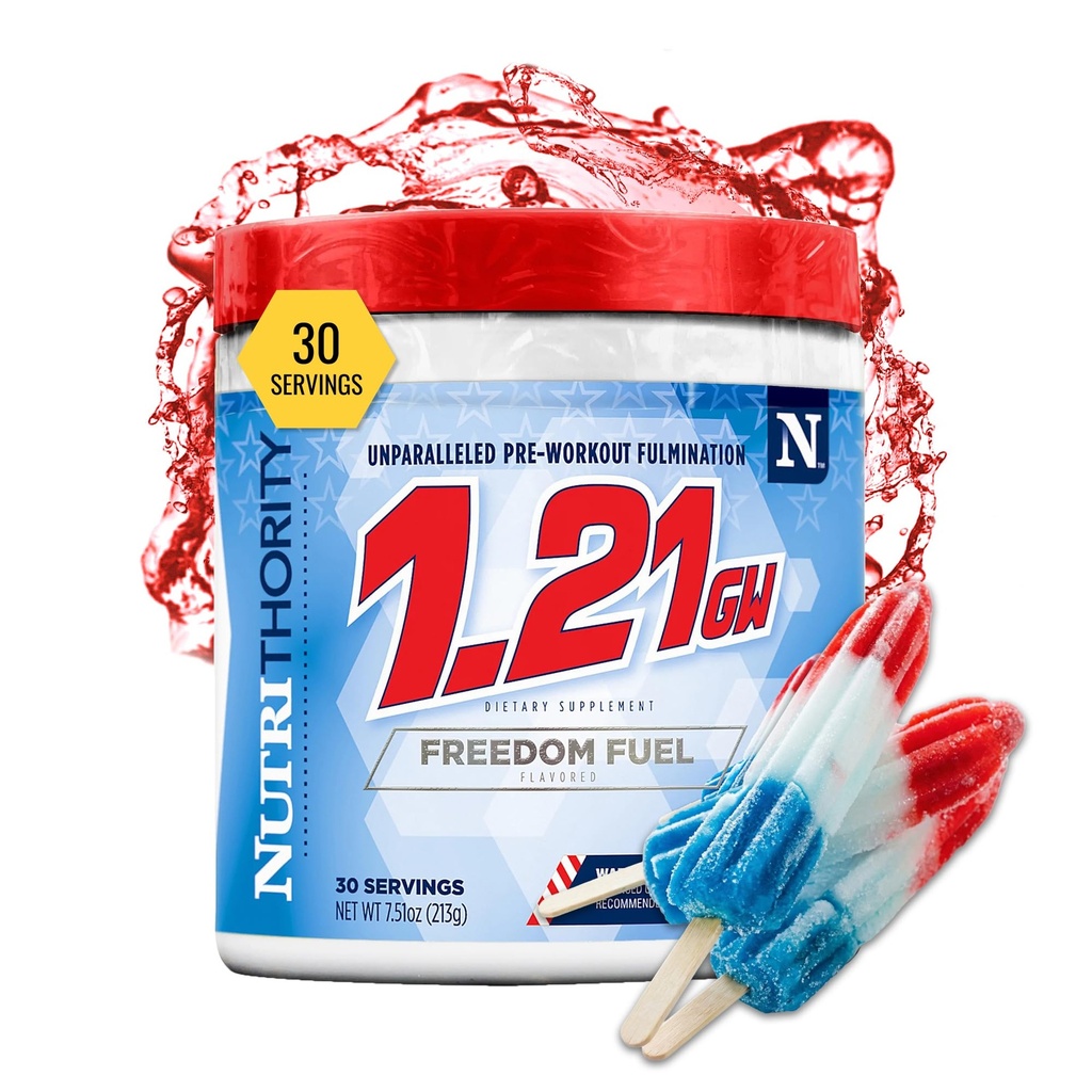 Nutrithority - 1.21GW High Stim Pre Workout Powder for Men, Strong Pre Workout Energy Powder Without Creatine, High Caffeine (Freedom Fuel) (30 Servings)