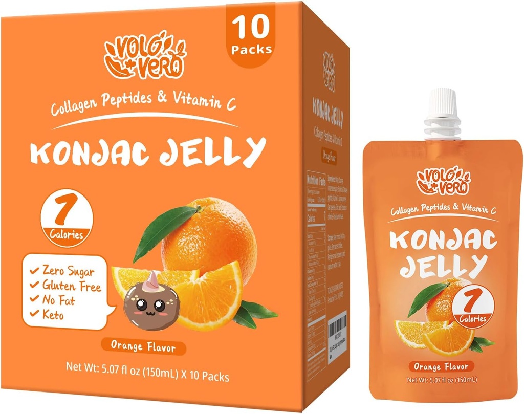 Konjac Jelly Pouch Drinkbare sinaasappelsmaak, Lage Calorieën (7 Kcal), 10 Packs, Glutenvrij, Keto, Suikervrij, Lage Carb, Vitamine C Gezonde Fruit Snacks, Vakantie Gift
