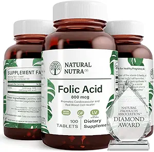 Natuurlijke Nutra Foliumzuur Folium Vitamin B9 Supplement, Prenatale Vitamine voor hart- en hart-en vaatziekten, Red Blood Cell Formation, Vegetarische en Glutenvrije Supplementen, 800 mcg, 100 tabletten
