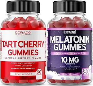Tart Cherry Gummies Uric Acid Level Support (90 Count) - Extrait équivalent avancé de 2400mg avec la mélatonine de graines de céleri pour les adultes (180 Count) - Dissoudre rapidement la mélatonine 20mg - Non OGM, Vegan & USA Made