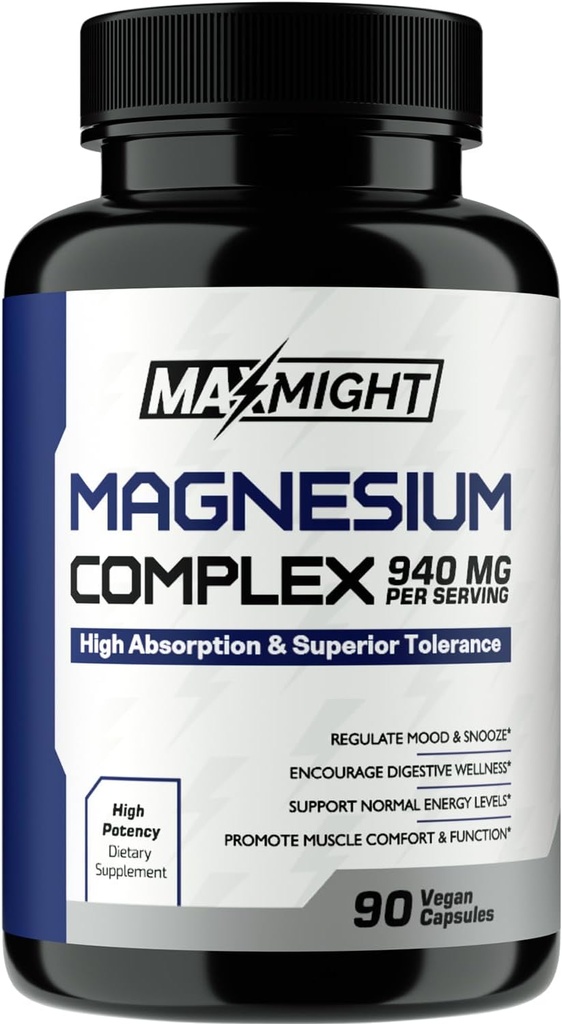 Magnesiumcomplex, 210 mg Elementaal Magnesium, Glycinate, Citrate & Malate, Non-GMO, Max Absorptie, Spier, Mood, Energie, 90 Vegan Capsules
