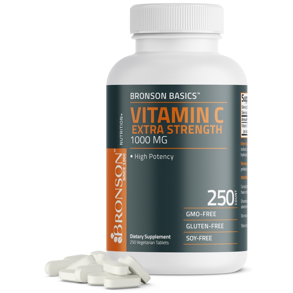 Bronson Vitamin C 1000mg Extra Strength, Supports a Healthy Immune System, High Potency, Non-GMO, 250 Vegetarian Tablets