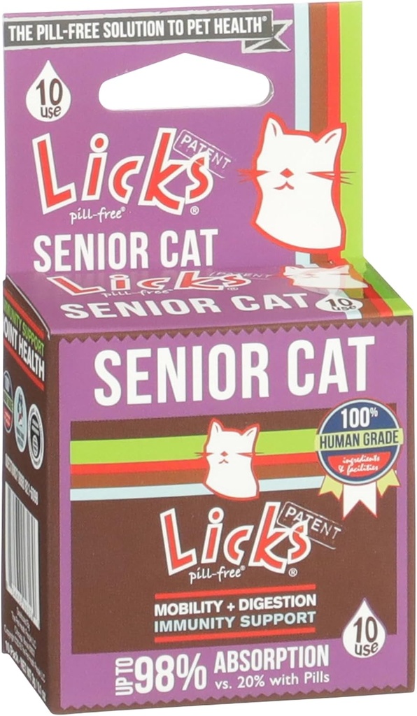 Licks Pill-Free Senior Cat - Joint Support & Digestion Supplement for Senior Cats - Immunity Vitamines & Heart Health Supplements for Older Cats - Gel Packets - 10 Use