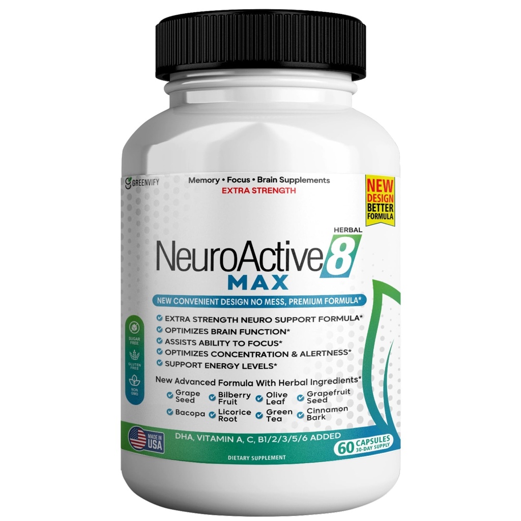 NeuroActive 8 Max Brain Support Supplement, Extra Strength Formula, 60 Capsules, Memory and Focus Support (1)