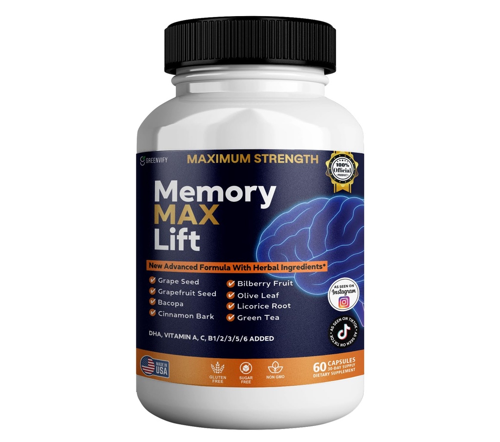Memory MAX Lift Brain Support Supplement, Nootropic Cognitive Focus Formula, 60 Capsules