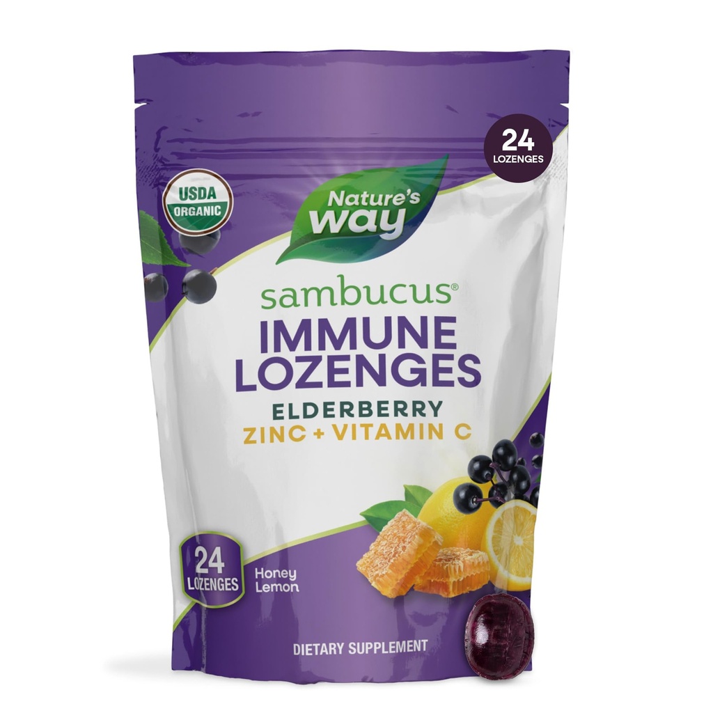 Nature's Way Sambucus Zink Lozenges met vlierbessen en vitamine C, honing citroen smaak, 24 Lozen