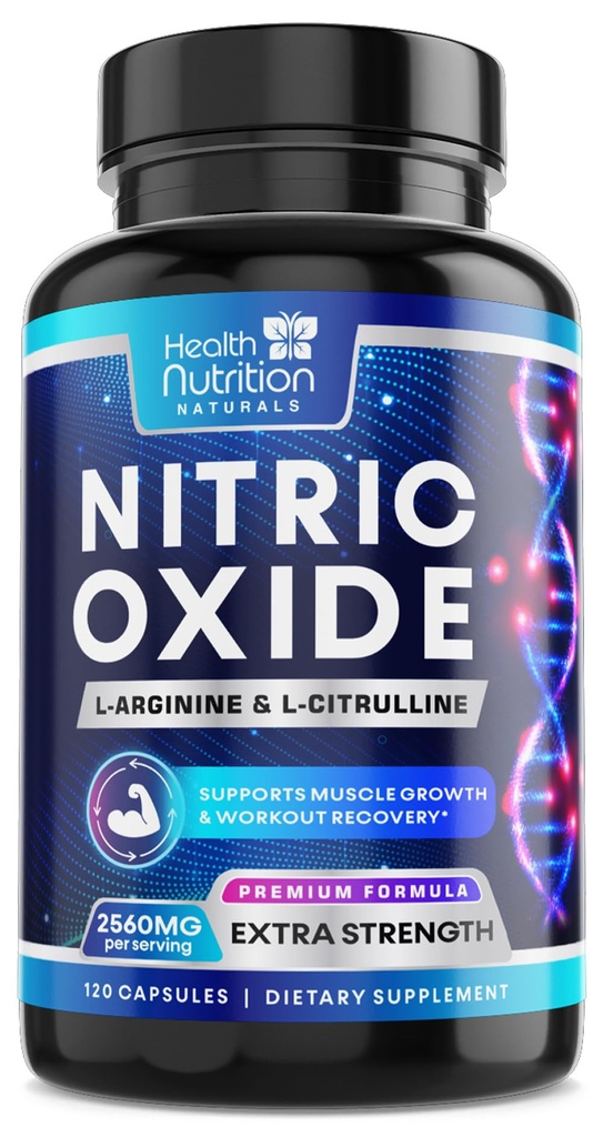 Nitric Oxide Booster 2560mg - Extra sterkte L Arginine & Citrulline Supplement voor mannen en vrouwen - Premium Muscle Supporting Nitric Booster - Natural Energy & Heart Health Support - 120 capsules