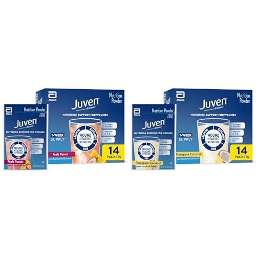 Juven Variety Pack, 28 Packets, Fruit Punch + Pineapple Coconut Flavor, Therapeutic Nutrition Drink Powder Including Collagen Peptides, Amino Acids, and HMB for Wound Healing Support