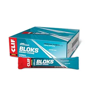 CLIF BLOKS - Tropische Punch Smaak met Cafeïne - Energie Kauwen - Niet-GMO - Planten - Snelle Brandstof voor fietsen en hardlopen - Quick Koolhydraten en Elektrolyten - 2.12 oz. (18 Tel.)