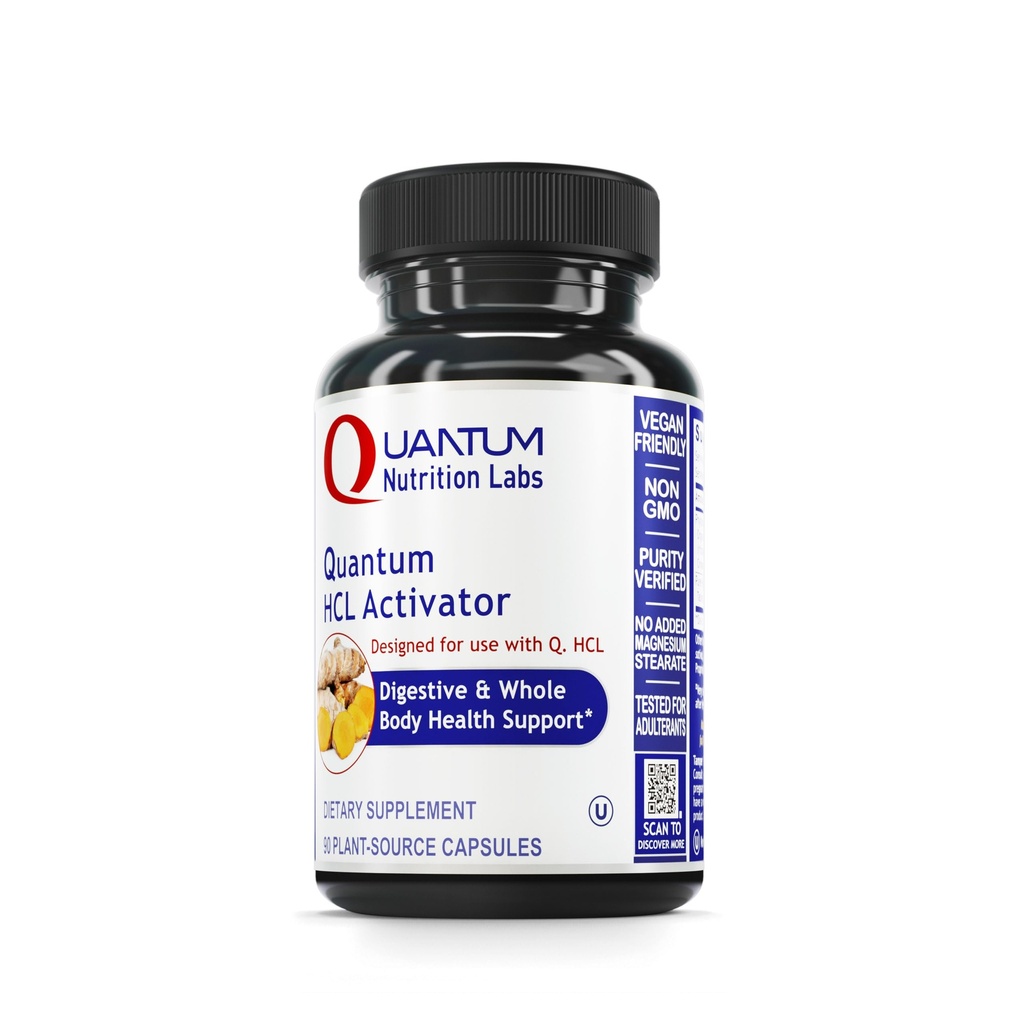 Quantum Nutrition Labs HCL Activator - Supplément enzymatiques digestives de la pepsin pour la fonction digestive optimale pour les hommes et les femmes, faible acide stomachique, absorption nutritive - 90 capsules végétariennes