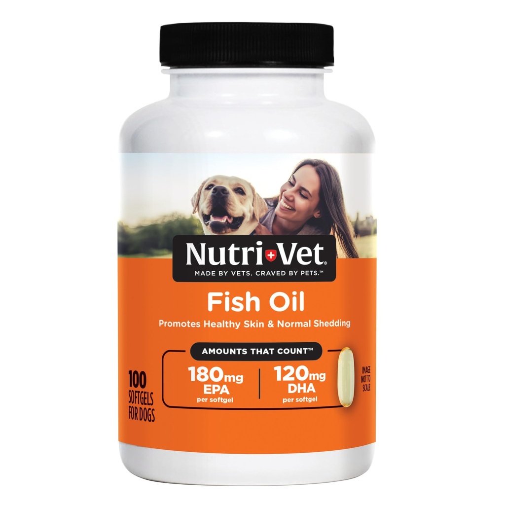 Nutri-Vet Visolie Supplement voor honden, Omega 3, Visolie voor honden, Huisdier Supplies, Huisdier Vitaminen en Supplementen, EPA DHA Formule, Puppy Vitaminen, Shed Control, Nieuwe Puppy Essentials, 100 Tellen