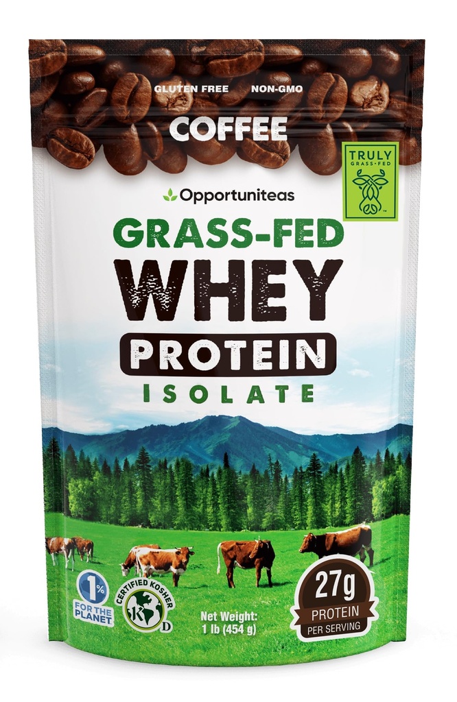 Opportuniteas Coffee Wei Proteine Powder - Low Carb & Keto Friendly - Grass Fed Whey Isolate + Colombiaanse koffie - 60 mg cafeïne voor energie - Pre of Post Workout Drinkmix, Latte, Shake & Smoothie 1lb