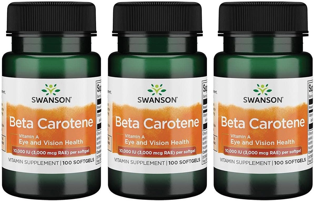 Swanson Beta-Caroteen (Vitamine A) Skin Eye Immune System Health Antioxidant Support 10000 Iu (3000 mcg) 100 Sgels (3 Pack)