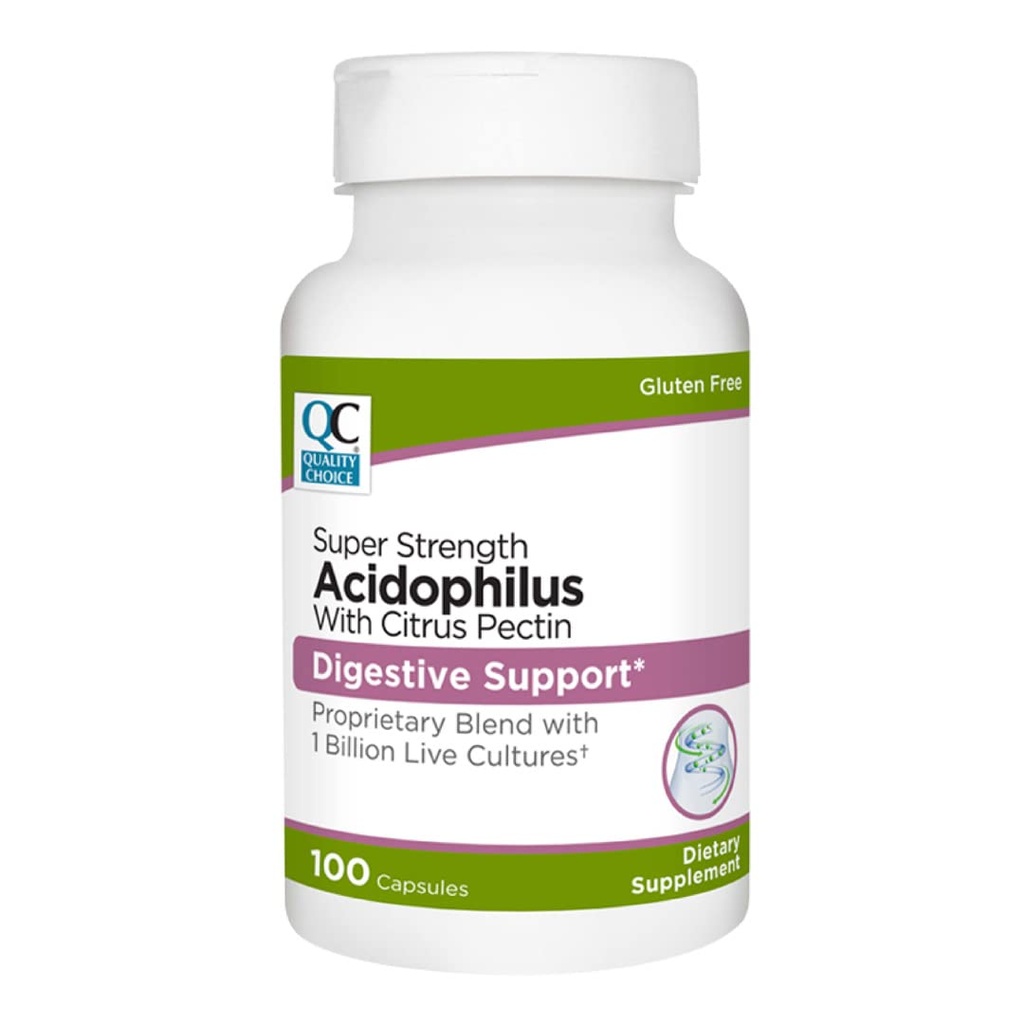 Quality Choice Soutien digestif Acidophilus avec Citrus Pectin – 100 Capsules – Formule Probiotique quotidienne avec Fibre Sérive d'agrumes – Capsules faciles à avaler
