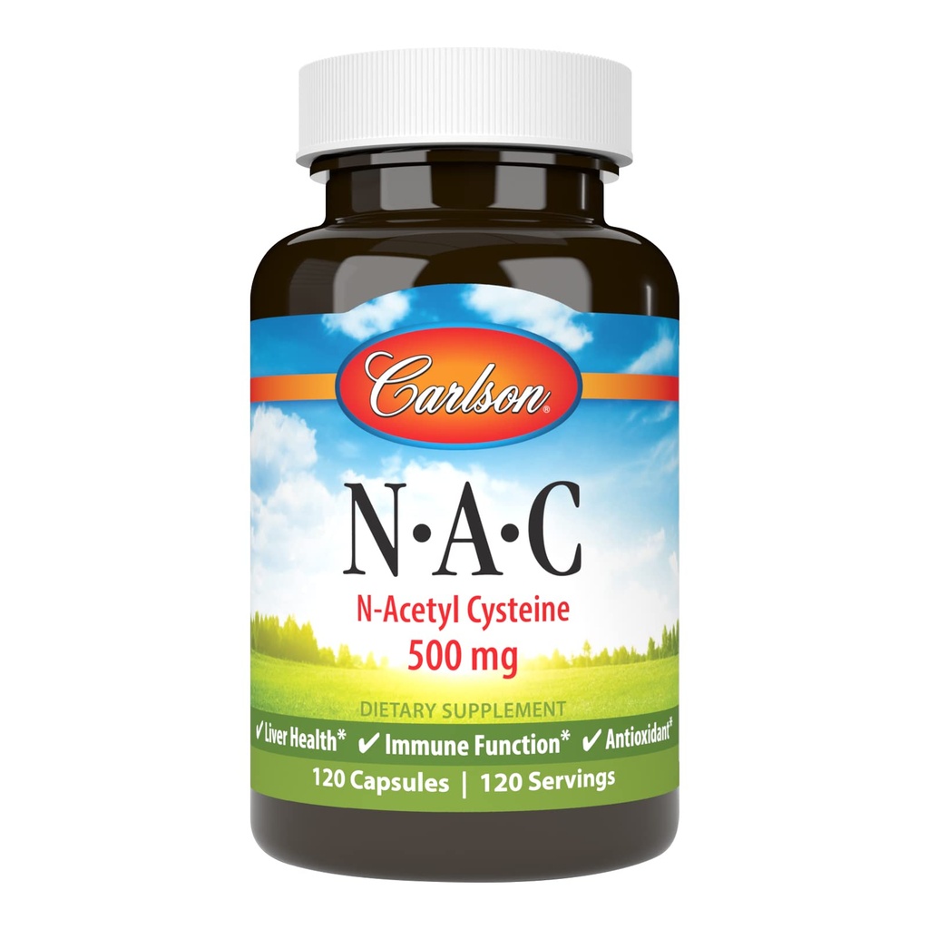 Carlson - NAC, N-Acetyl Cysteine, 500mg, Levergezondheid, Immuunfunctie, Antioxidant, 120 Vegetarische Capsules