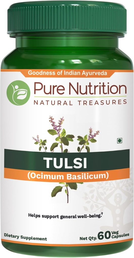 Pure Nutriton Tulsi Extract 708mg - 60 Caps (Extract Equiv. tot 2585mg Basil Leaf Powder) met Eugenolen en Ursolic Acid 