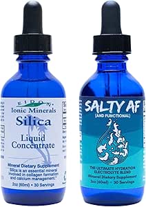 Eidon Liquid Silica Mineral Concentrate and Salty AF Electrolyte Drink Mix - Supplément Silice pour cheveux, peau et ongles, gouttes d'électrolyte liquide non sucrée pour l'eau, Pas de sucre ajouté, non OGM