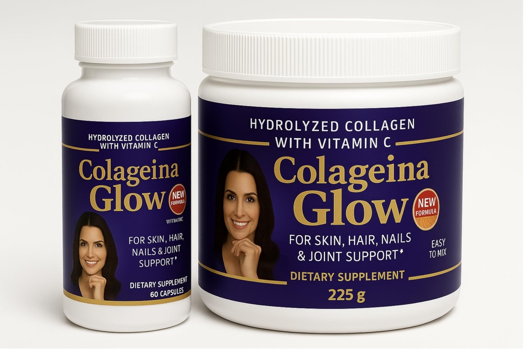 Colageina Glow Hydrolyzed Collagen with Vitamin C – 225g Powder + 60 Capsules | for Skin, Hair, Nails & Joint Support | Easy to Mix, Dietary Supplement (New Formula) Pack 2