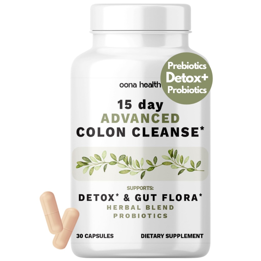 15 dagen Geavanceerde Colon Cleanse, Probiotica & Natural Herbs, Ondersteunt Detox & Gut Flora voor vrouwen en mannen, met Cascara Sagrada, Psyllium Husk & Senna Leaf, 30 capsules 1-2 Dagelijkse reiniging 15 dagen