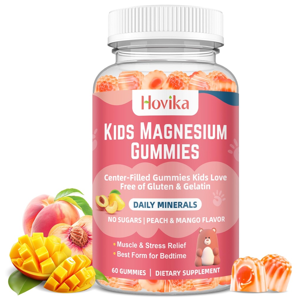Magnesium Glycinate Gummies for Kids: Calm Magnesium Supplement for Kids & Adults with Zinc Citrate, GABA, Chamomile, Vitamin B6 & C - Sleep, Relaxation & Focus, Juicy Peach & Mango Flavor 60 Count