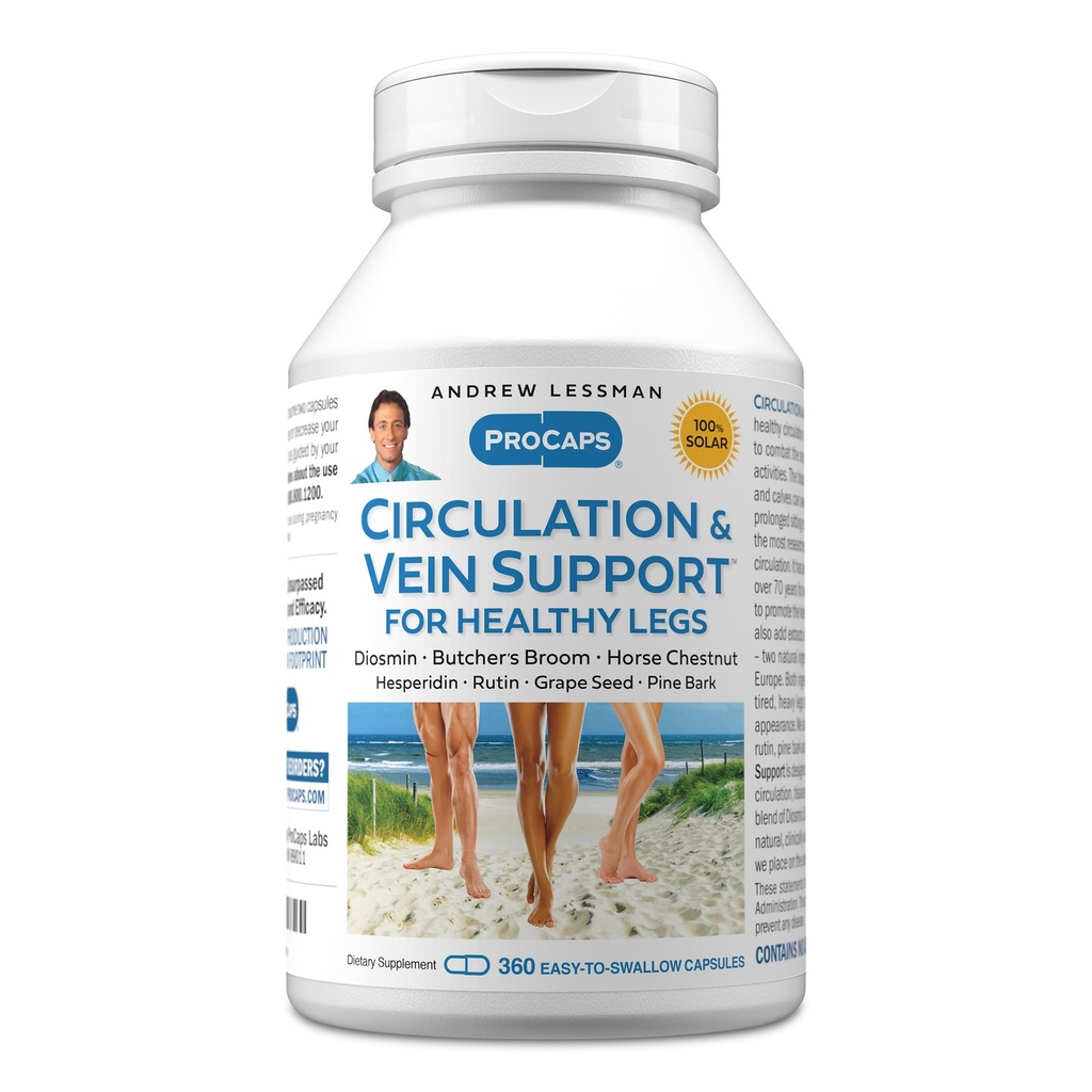 ANDREW LESSMAN Circulation, Vein Support for Healthy Legs 360 Capsules - High Bioactivity Diosmin, Butcher's Broom, Visibly Reduces Swelling and Discomfort in Feet, Ankles, Calves, Legs