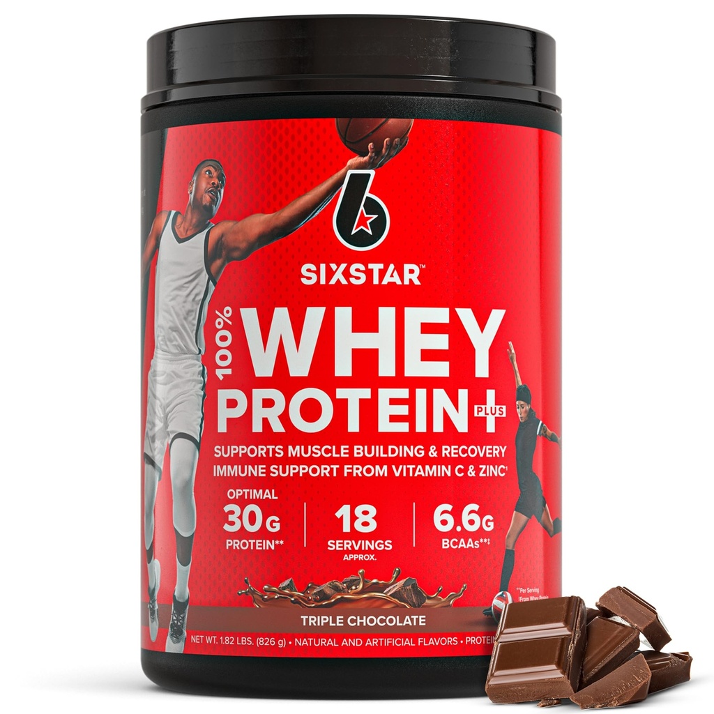 Six Star Whey Protein Powder Plus - Muscle Building & Recovery Formula with Whey Isolaat Powder, BCAAs, 30g Protein, Immune Support - Post-workout Supplement - Triple Chocolate, 1,8 lbs