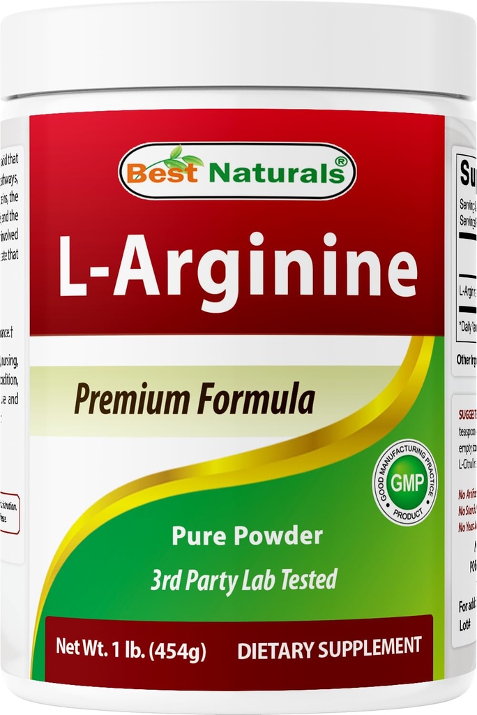 Best Naturals L-Arginine Powder 1 Pond - Pure Pharmaceutical Grade Free Form - Beste Aminozuur Arginine Supplementen voor vrouwen & Man - Bevordert Circulatie en ondersteunt Cardiovasculaire gezondheid