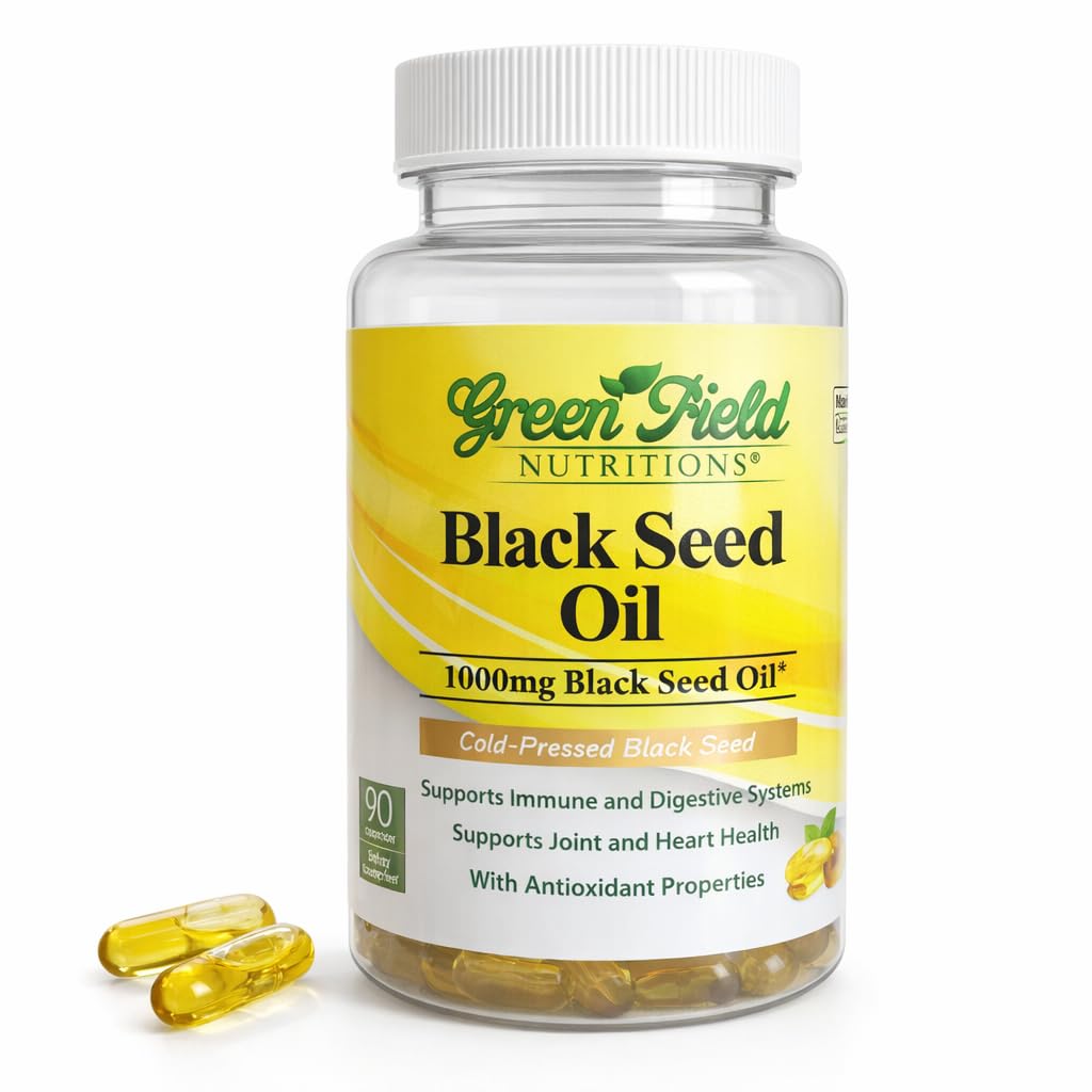 Greenfield Nutritions - Halal Black Seed Oil (Nigella Sativa), ondersteuning immuunsysteem, spijsverteringssysteem, en gewrichten Gezondheid, 90 Liquid Veggies Capsules