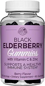 Country Farms Elderberry Gummies with Vitamin C and Zinc, Supports Healthy Immune System, Rich in Antioxidants, Triple Action Immune Blend, Berry Flavor, 60 Gummies, 30 Servings