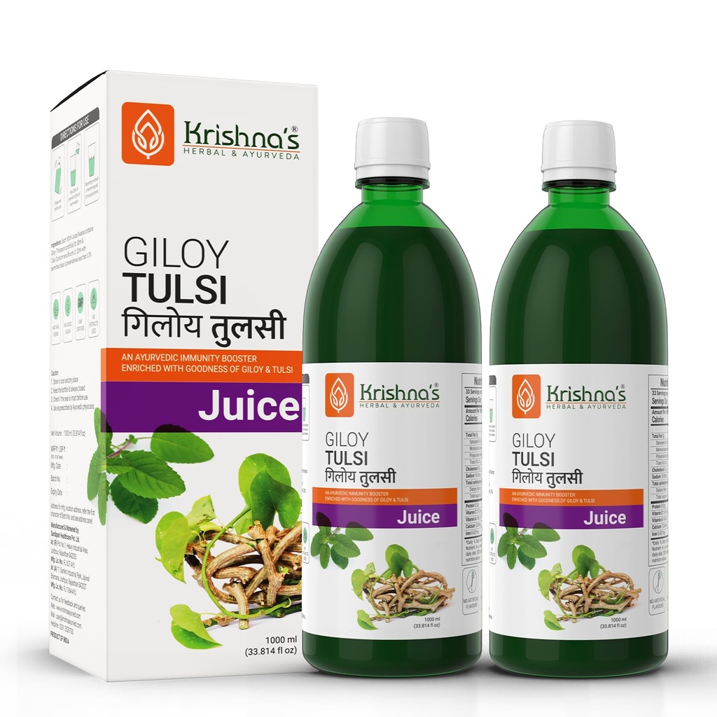 KRISHNA'S HERBAL & AYURVEDA Giloy Tulsi Geloy Plant Pure and Natural Guduchi Immunity Booster Juice 1 l (Pack of 2)