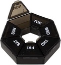 EZY DOSE 7 jours organisateur hebdomadaire de pilules, contenant de médicaments quotidiens et planificateur de vitamines, cas de supplément rond, compact, facile à voyager, trieur d'entreposage portable, cercle à 7 sid, noir, sans BPA
