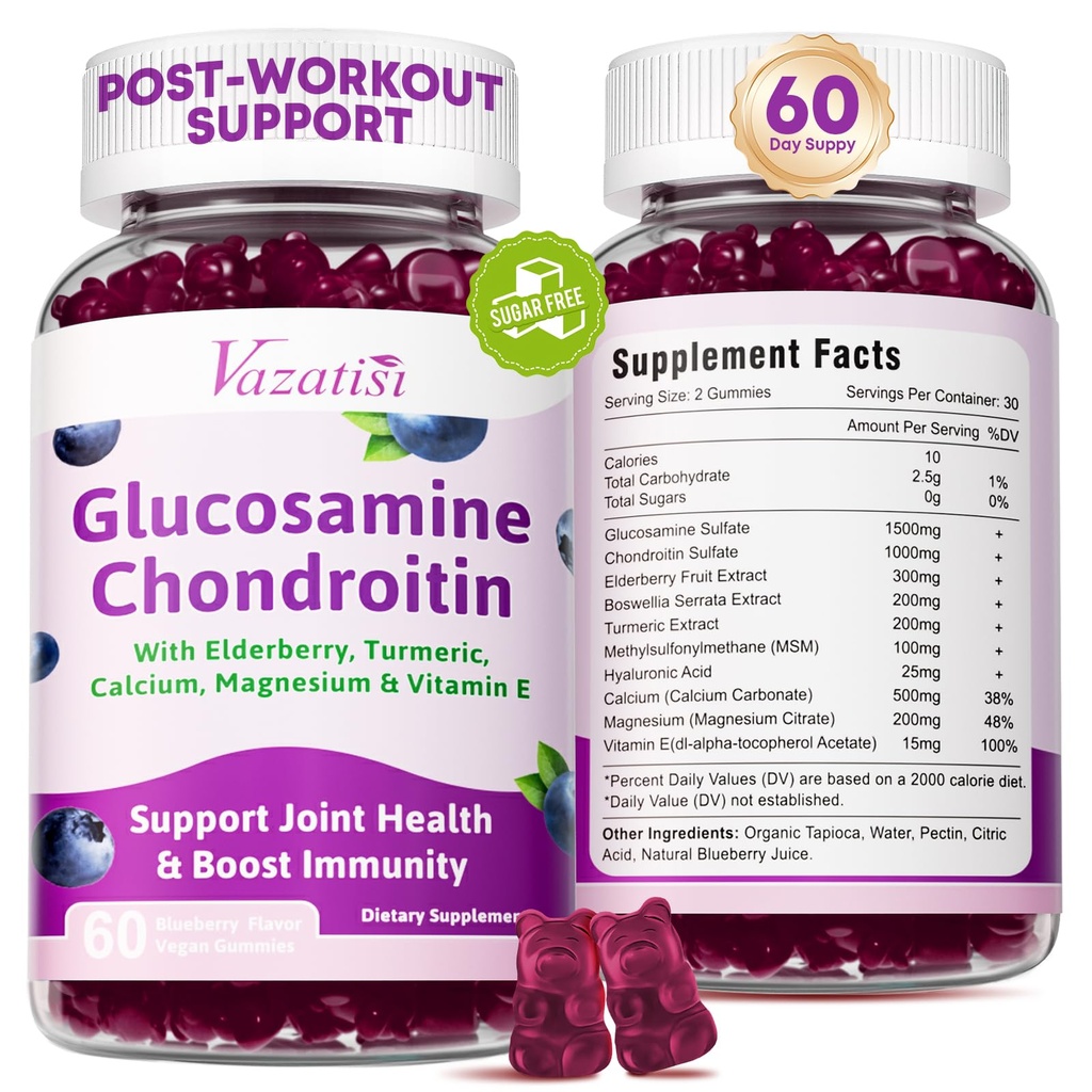 2 Pack Glucosamine Chondroitin Gummies - Glucosamine Chondroitin met MSM, Vlierbes, Kurkuma, Joint Support Supplement voor volwassenen, mannen en vrouwen - Blueberry Flavor, 120 Cts