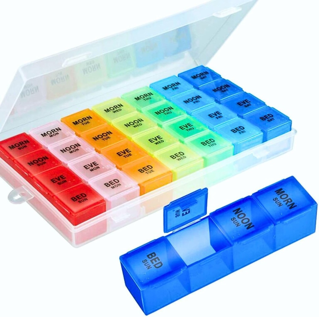 Pill Organizer 4 keer per dag,Premium Weekly Pill Case Medicine Organizer Box 7 Dagen 28 Compartiment om Vitamines Medicine Organizer Box vast te houden