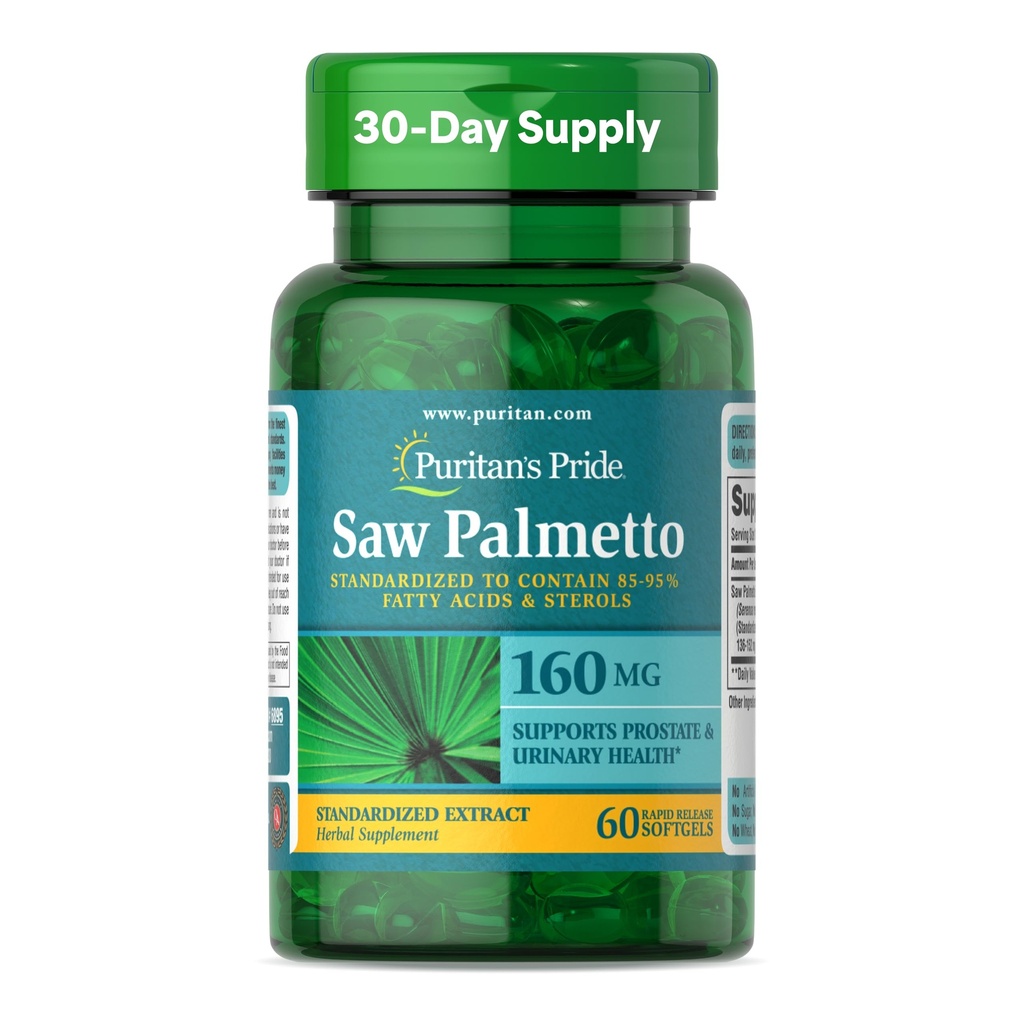Puritan's Pride Saw Palmetto Extract 160mg, Traditioneel Kruidendieet Supplement voor de Prostaat en Urinaire gezondheid Ondersteuning, 60 Rapid Release Capsules