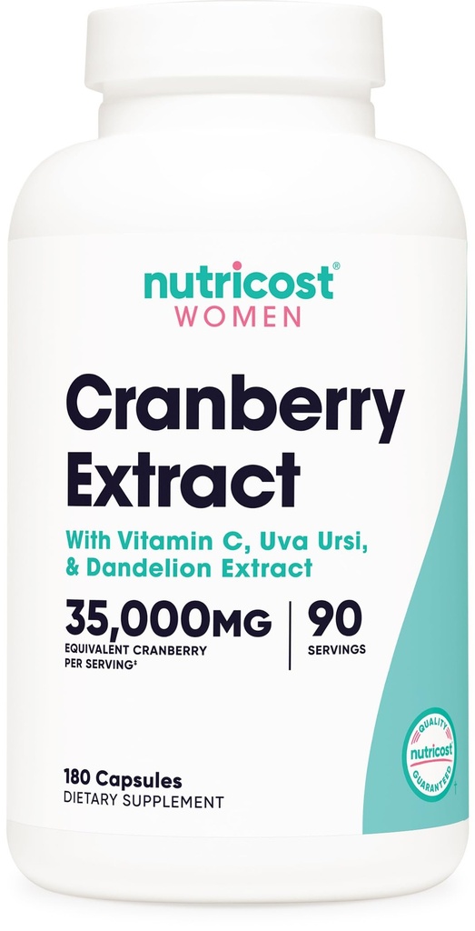 Nutricost Cranberry Extract voor vrouwen (35.000 mg-equivalent),180 Capsules - met vitamine C, Uva Ursi & Dandelion Root Extract - Non-GMO & Glutenvrije Health Supplement