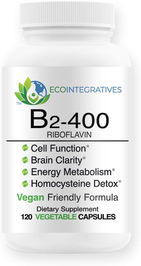 B2-400 Pure Riboflavine - Gezondheid van het zenuwstelsel, Homocysteïne Detox, Cardiovasculaire, Helpt Boost Energie, Geestelijke Duidelijkheid, Metabolisme en Celfunctie (120)