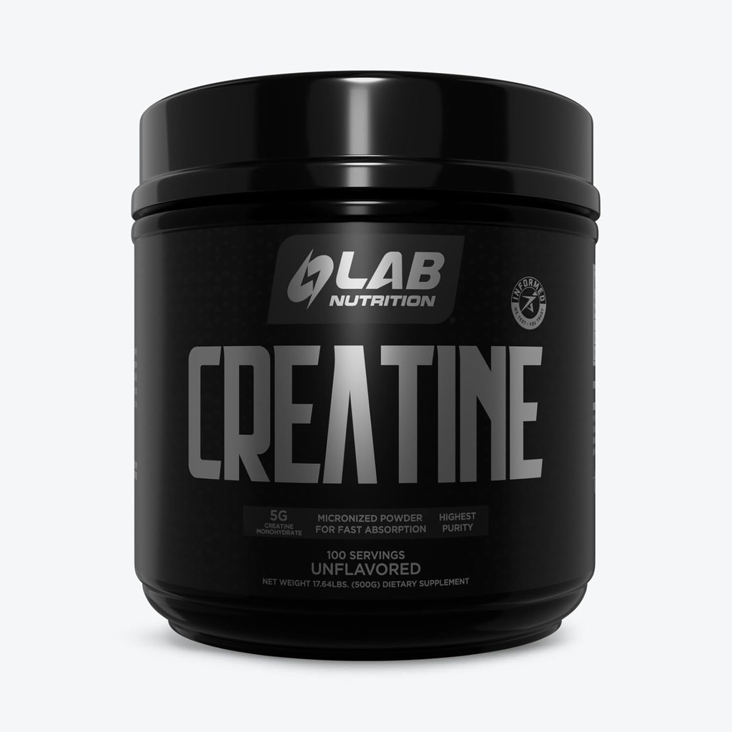 Nutrition de laboratoire Creatine Monohydrate Poudre micronisée 500G, 5000mg Par portion (5g) Céto Friendly, Micronized Creatine Monohydrate, 100 portions, 17,64 Ounces, Non aromatisé