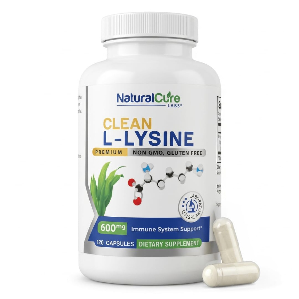 Natural Cure Labs Clean L-Lysine 600mg, 120 Capsules