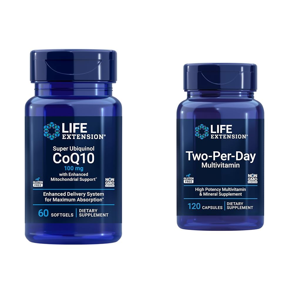 Levensverlenging Super Ubichinol CoQ10 60 softgels & Two-Per-Day Multivitamine 120 Capsules Bundel