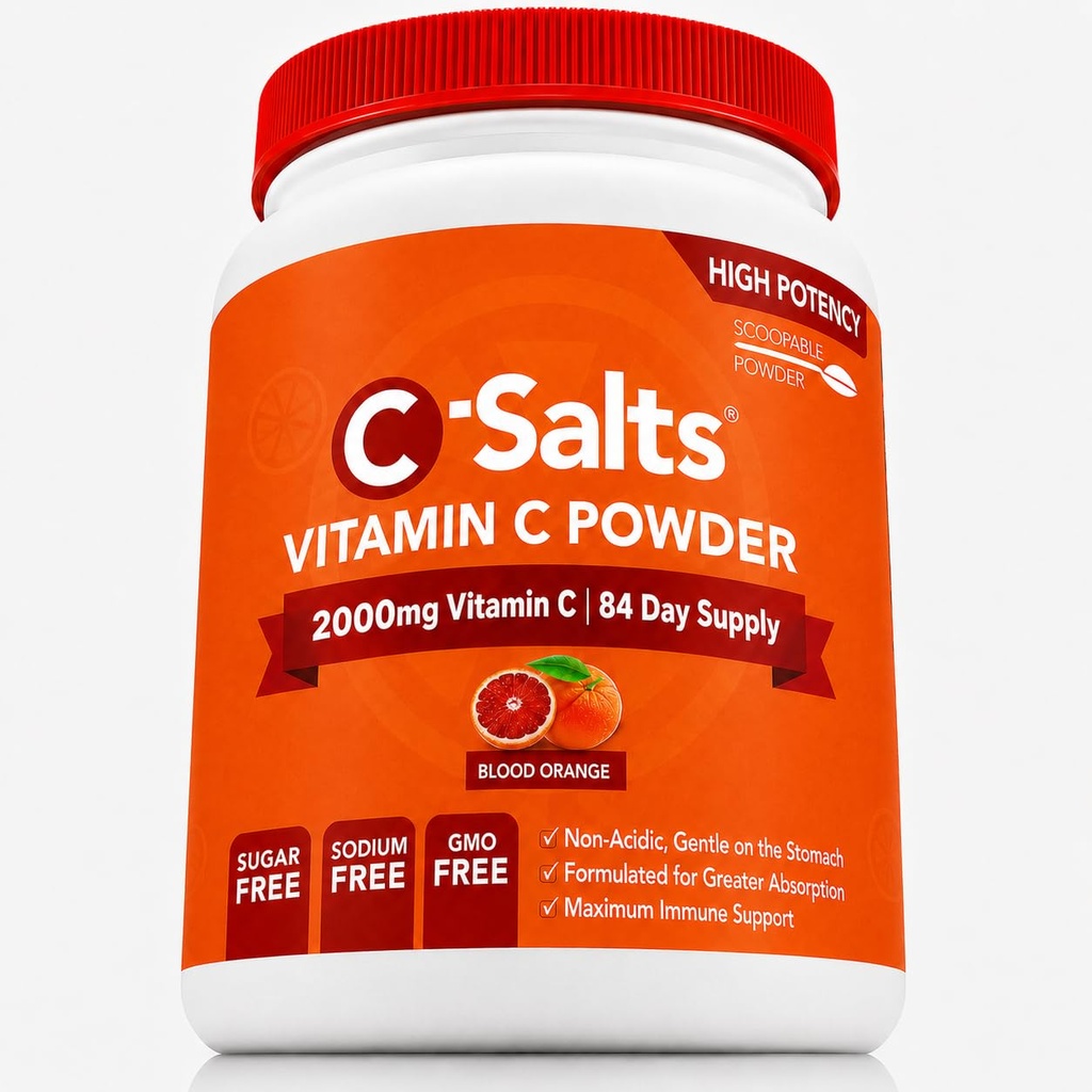 C-Salts Vitamine C Supplément en poudre - 100% pure haute dose de vitamine C tamponnée poudre pour le soutien immunitaire - biologique, sans sucre, végétalien, non-OGM, ventre ami, orange de sang 8oz
