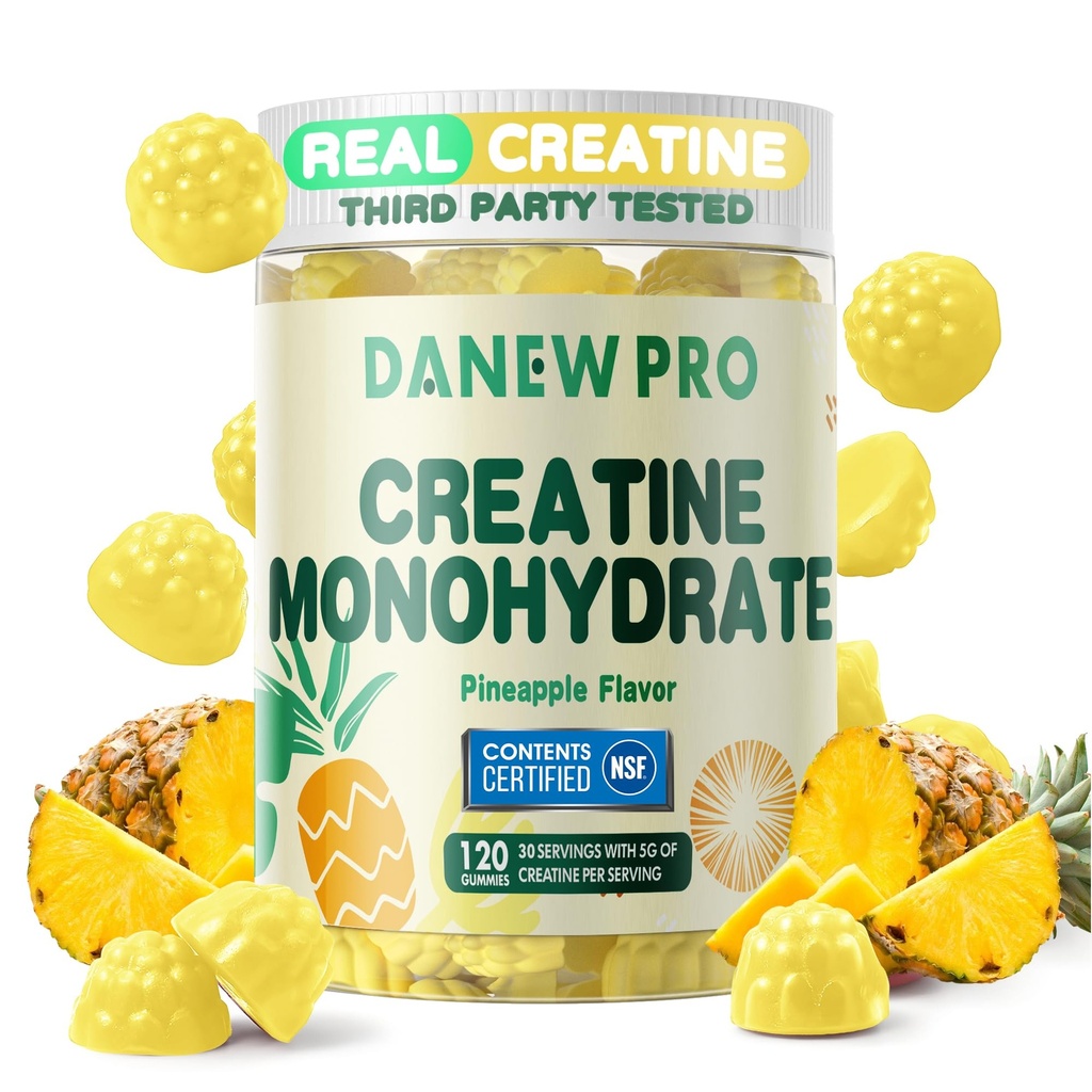 NSF Certified Creatine Gummy 5g - Creatine Monohydrate Gummies for Men & Women, Creatine Monohydrate for Muscle Strength, Muscle Builder, Energy Boost, Pre-Workout Supplement(120 Count)-Pineapple