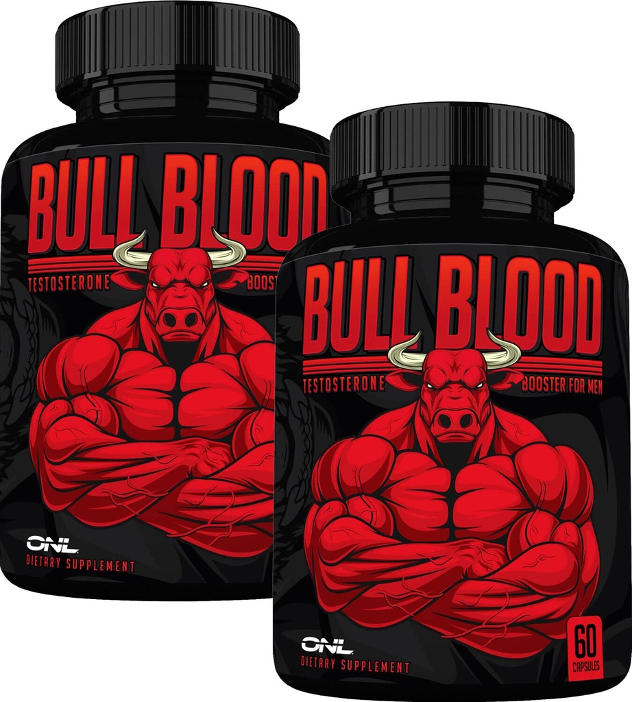 ONL Bull Blood Testosteron Booster - High Potency Male Enhancement Testosteron Supplement for Stamina & Endurance - Test Booster with Maca Root, Horny Goat Weed & Tongkat Ali - 120 Capsules (2-pack)