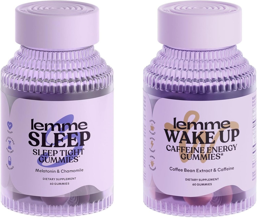Lemme Sleep and Wake Up Bundle - Slaap Gummies voor betere nachtrust & Wake Up Cafeïne Gummies voor energie - Glutenvrije, niet-GMO, 60 Tellen