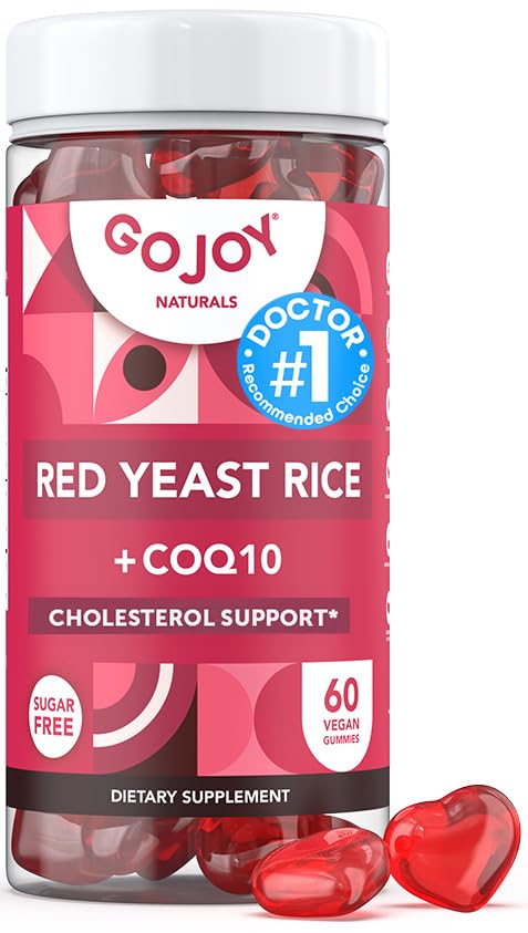 Riz de levure rouge sans sucre avec gomme CoQ10 - Suppléments de cholestérol avec levure de riz rouge 1000 mg. - Complexe de gommes de cholestérol - Vegan, Non-OGM, Sans gluten et Sans citrine