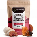 Organic Emperor 4 Mushroom Blend Powder Supplement Extract 100g | Lion’s Mane, Reishi, Cordyceps & Chaga | Fruiting Body | ≥30% Beta-D-Glucans | Supports Cognitive, Energy & Immune Wellness